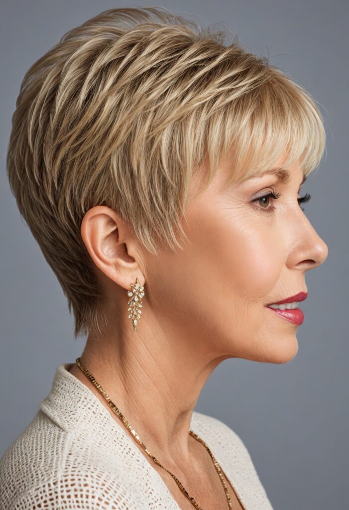 Blonde Pixie Cut with Feathered Bangs