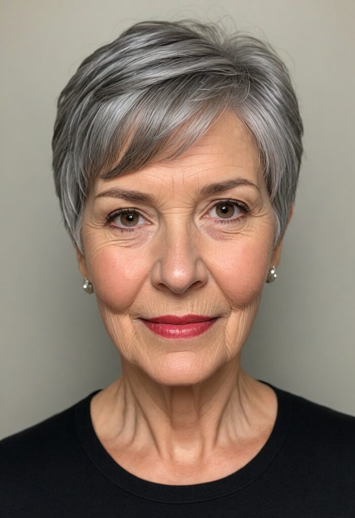 Gray Pixie Cut with Piecey Bangs