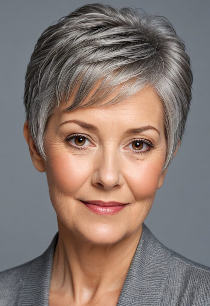 Gray Pixie Haircut with Volume 