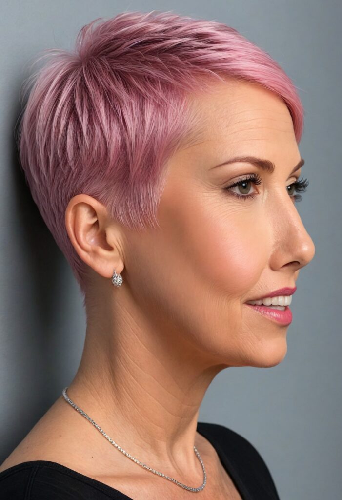 Pink Razor Cut Pixie Haircut