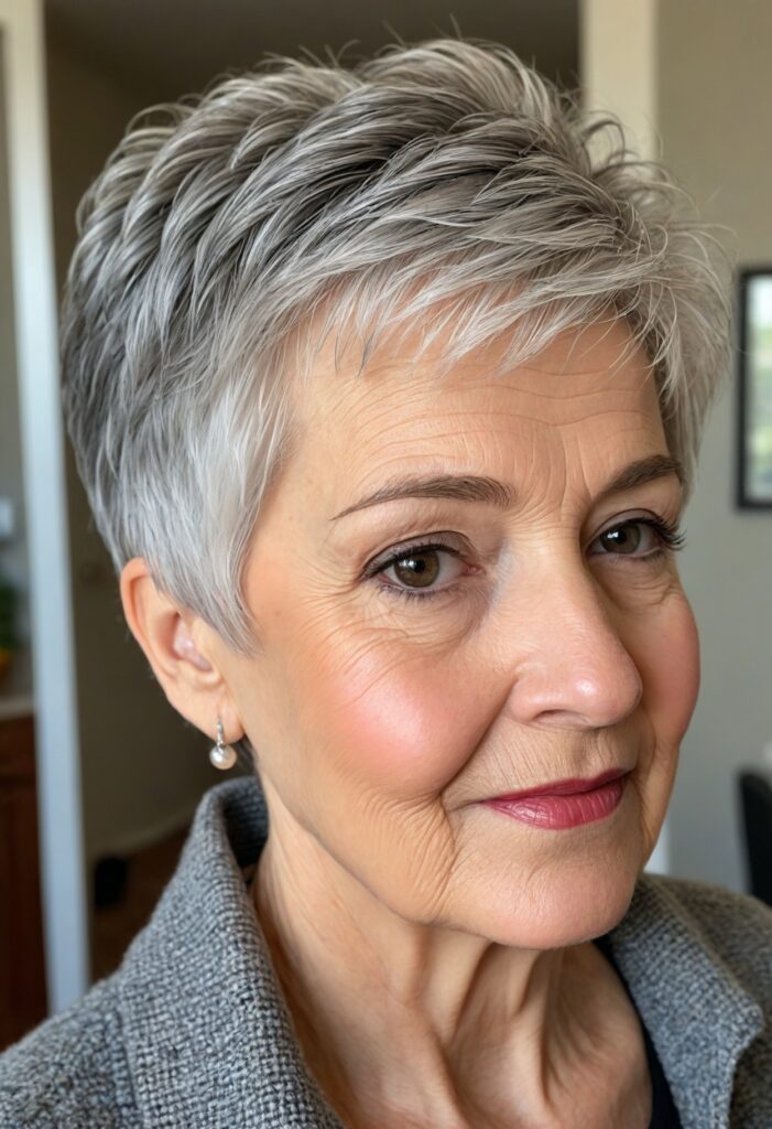 Voluminous Textured Side-Swept Pixie Haircut