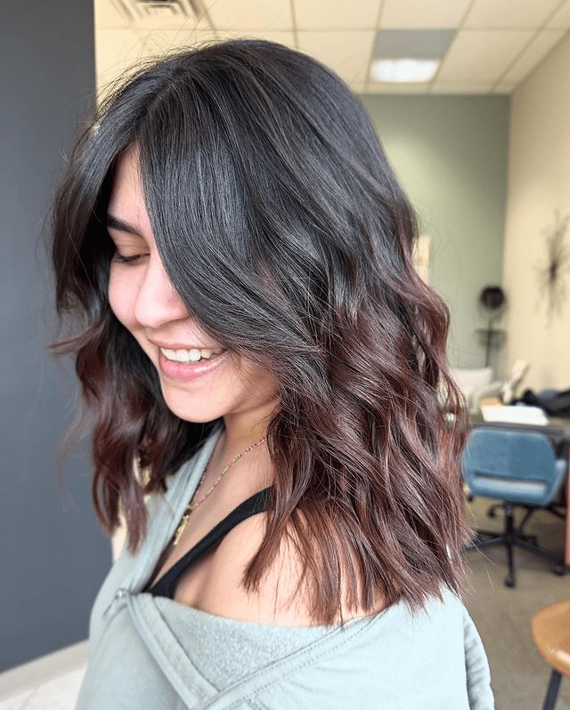 Two-Toned Soft Lob with Curtain Bangs