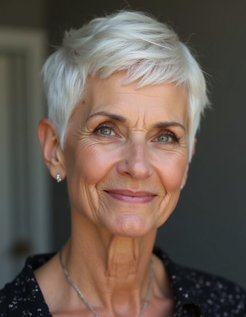 Asymmetrial pixie haircut for women over 60