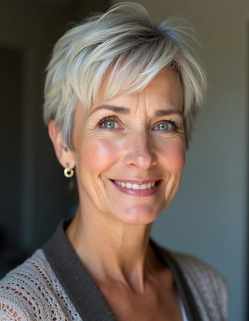 Choppy pixie haircut for women over 60