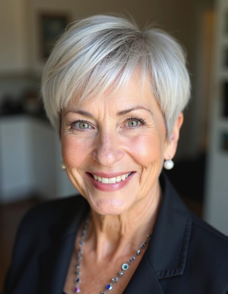 Cropped Bowl Cut hairstyle for women over 60