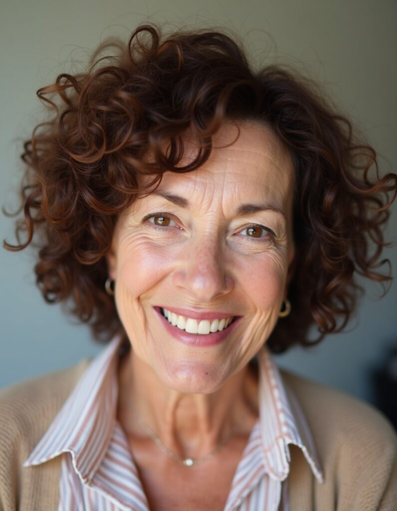 Curly Chocolate Bob haircut for women over 60