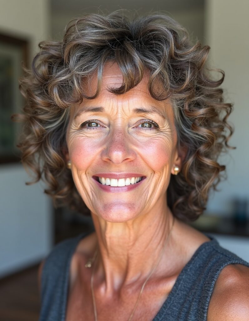 Curly layers hairstyle for women over 60