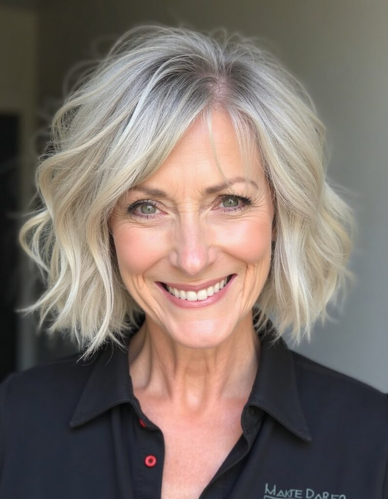 Feathered Lob (Long Bob) hairstyle for women over 60