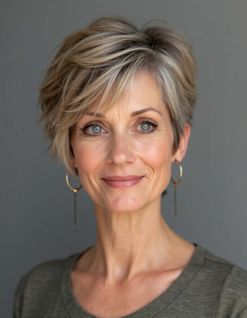 Layered Pixie with Highlights for women over 60