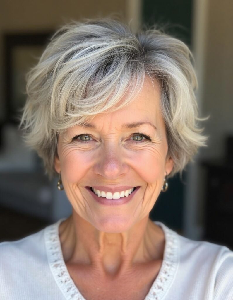 Short Shaggy Layers haircut for women over 60