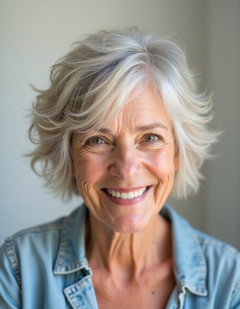 Short Wispy Layered Bob haircut for women over 60