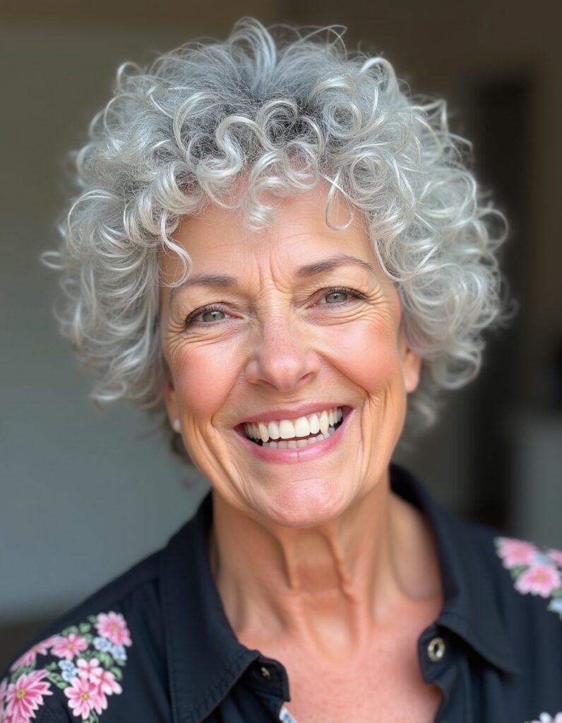 Silver coils hairstyle for women over 60