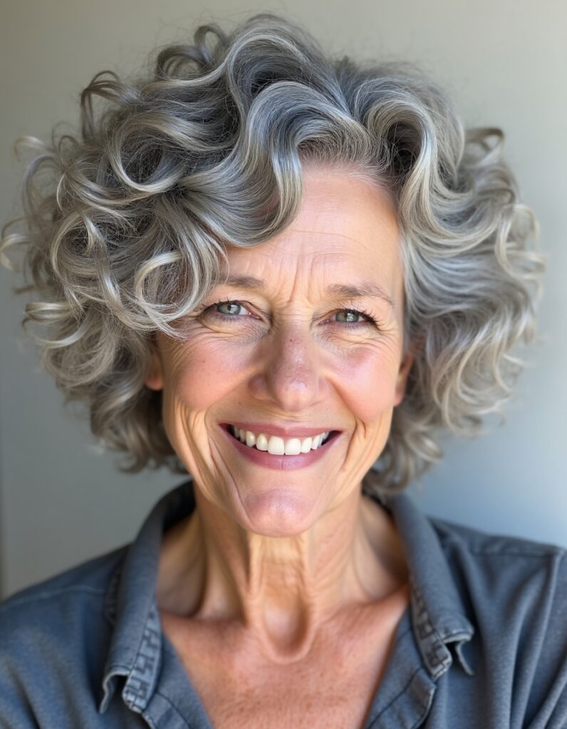 Soft Silver Curls hairstyle for women over 60