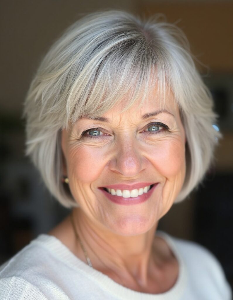 Soft layers with fringe haircut for women over 60