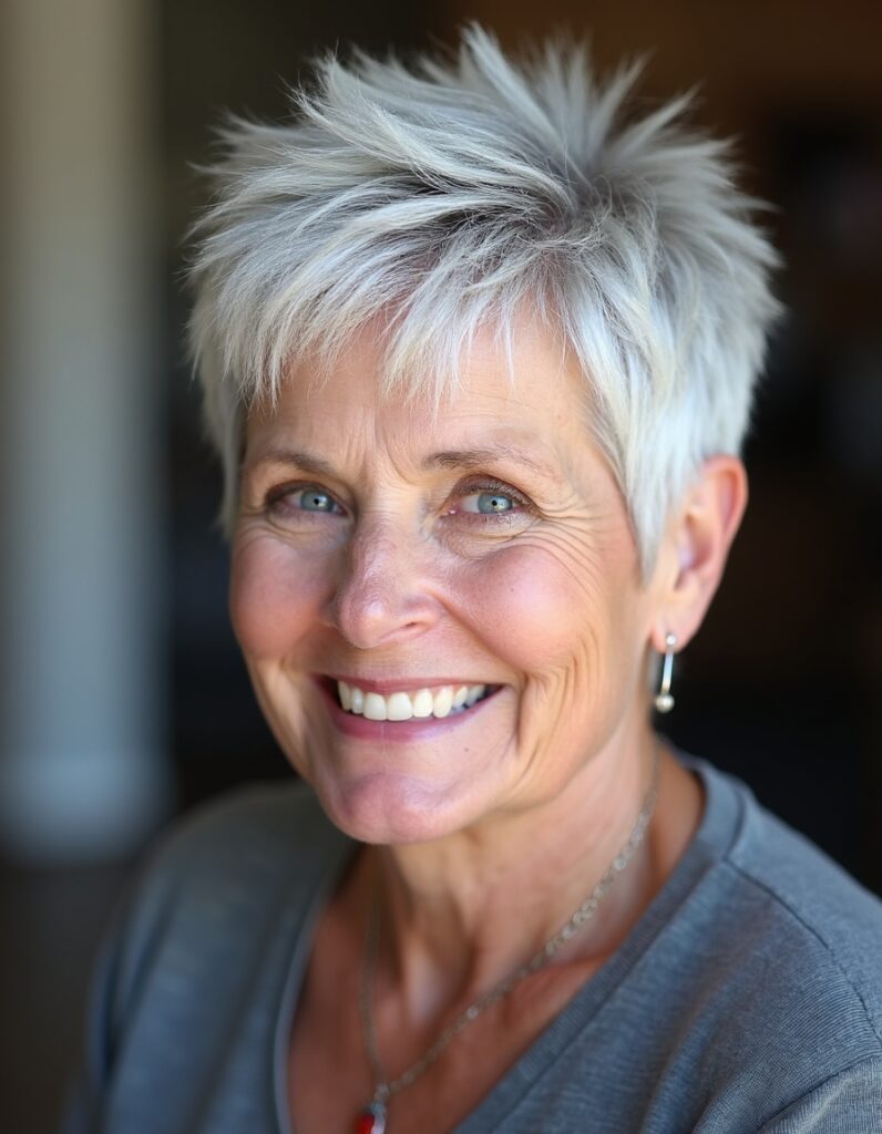 Textured Spiky Pixie haircut for women over 60