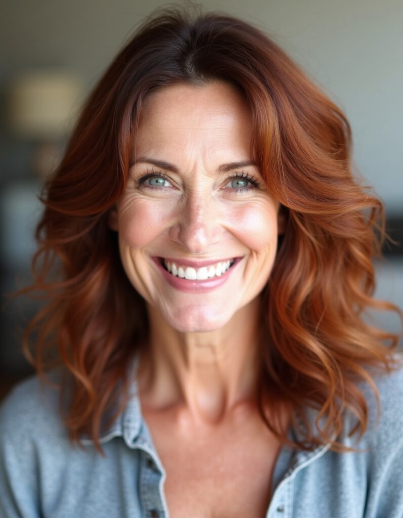  Voluminous Auburn Waves hairstyle for women over 60