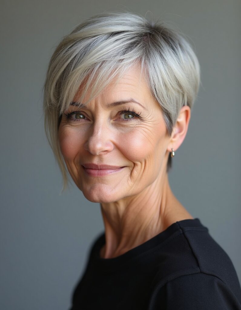 side-swept pixie haircut for women over 60