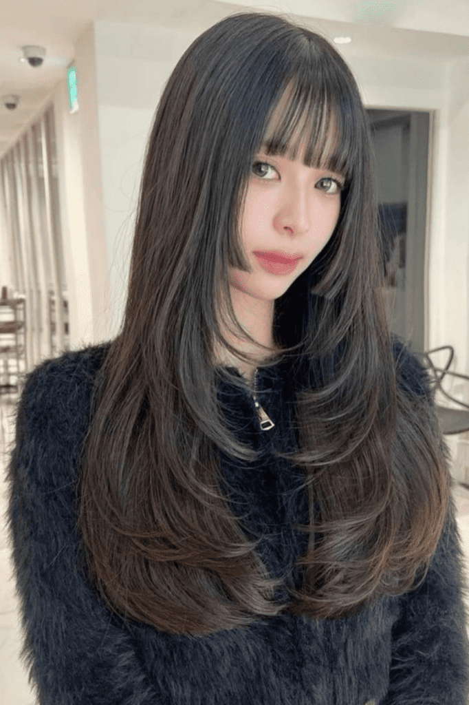 soft and feminine hime haircut with face-framing layers