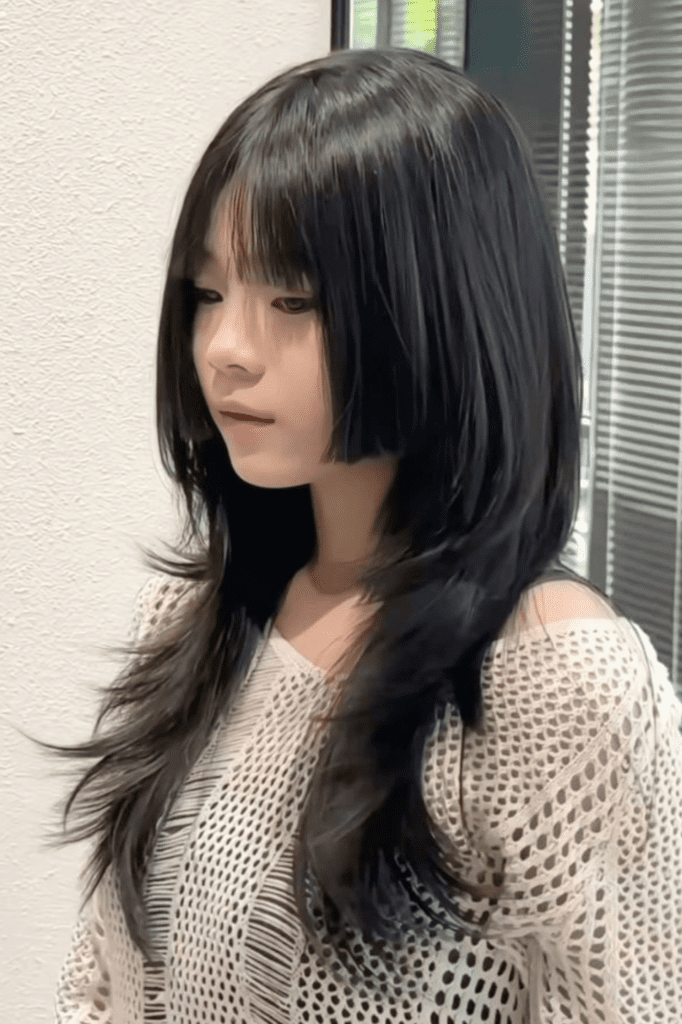 soft and feminine layered hime haircut