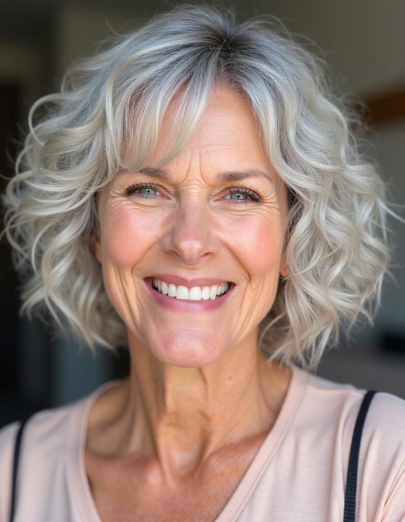 soft curled wavy bob haircut for women over 60