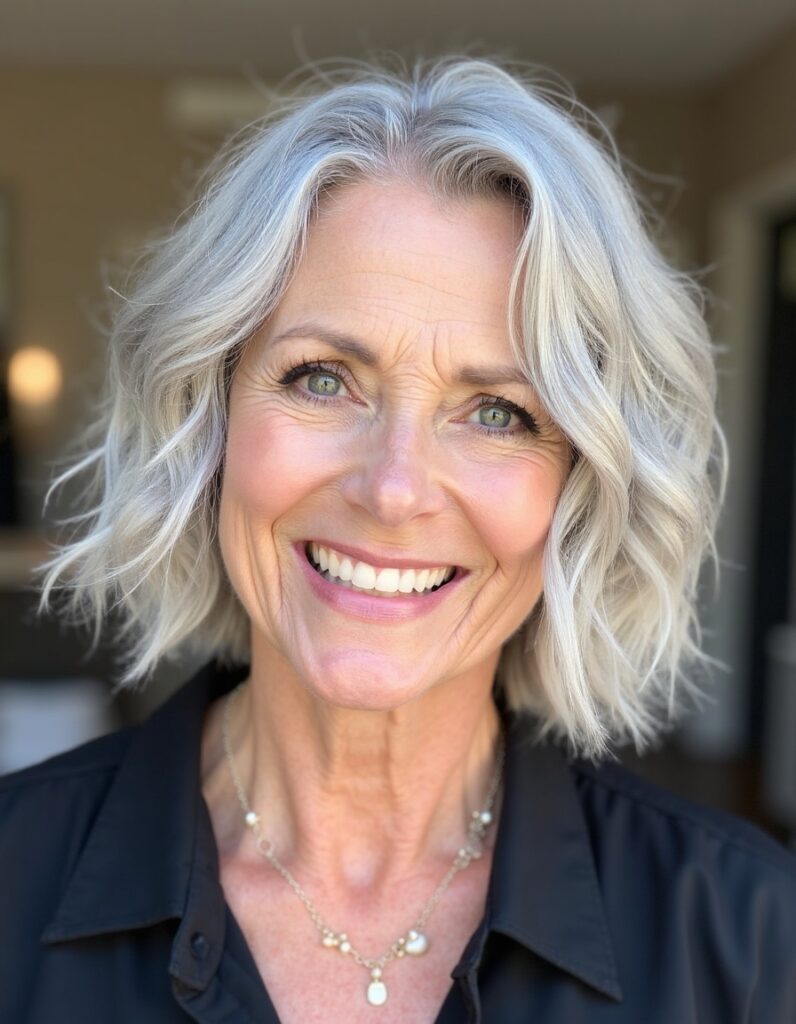 wavy silver bob haircut for women over 60